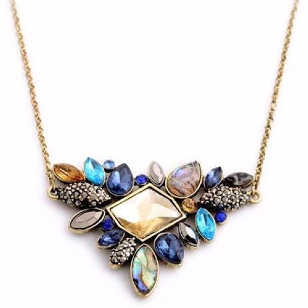 G7 Glass Abalone Stone NECKLACE Burnished Gold Tone NEW